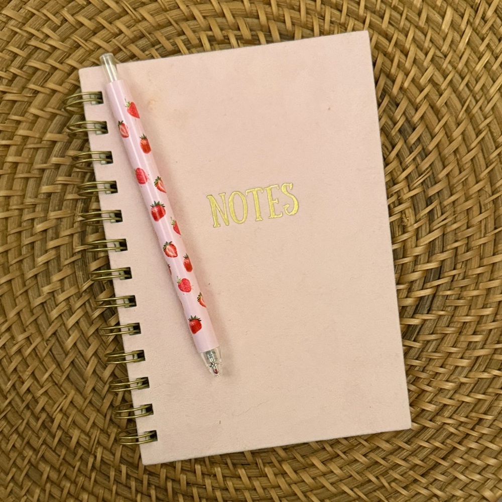 Pink felt notebook with Strawberry Pen